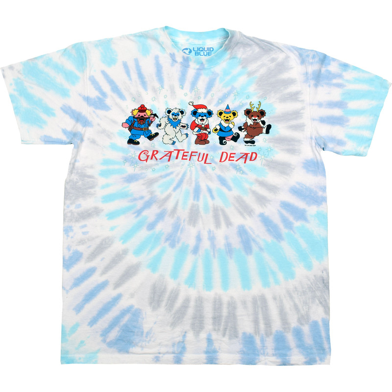 American Liquid Blue Gradient Tie-Dye Rotary Process Cartoon Bear Gratefuldead Thanksgiving T-Shirt