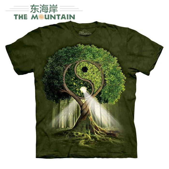 Hoa Kỳ THE MOUNTAIN Sáng Tạo Tai Chi Yin Yang Mô Hình Cây Nam Giới và Phụ Nữ Vài Ngắn Tay Áo In T-Shirt