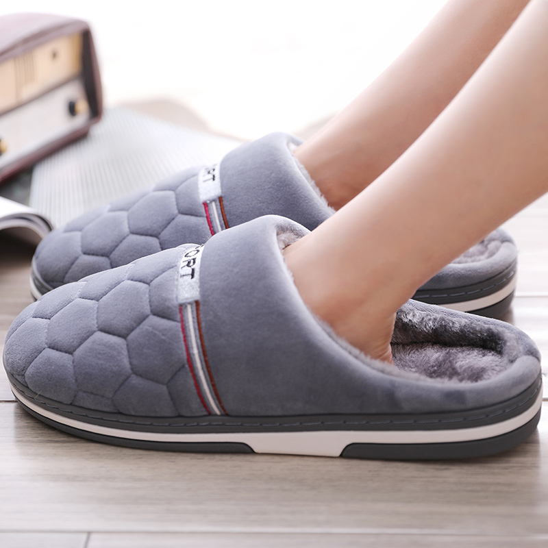 Autumn and Winter Cotton Slippers for Men, Extra Large Size, Indoor Non-Slip Two-Color Thick-Soled Slippers, Warm Furry Shoes