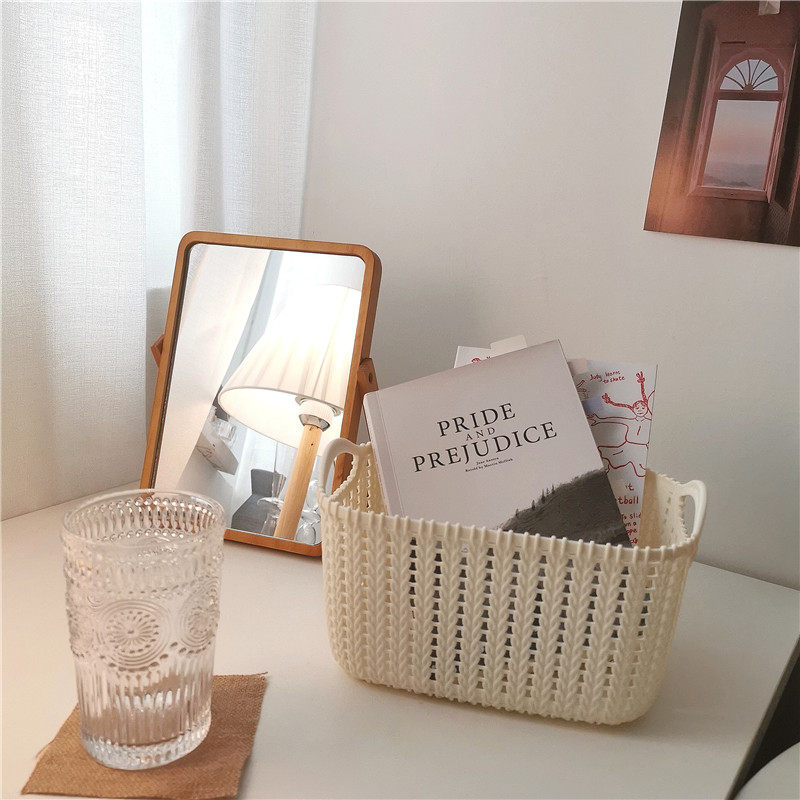 Girls Time Machine Desktop Cosmetics Storage Organizing Box Imitation Rattan Basket Weaving Sundries Storage Storage Basket