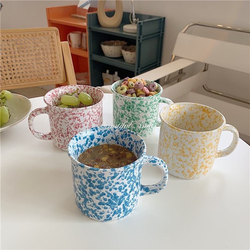* beautiful little aunt * ins color ink dot ceramic Mark cup breakfast cup water glass day-style minimalist couple's cup