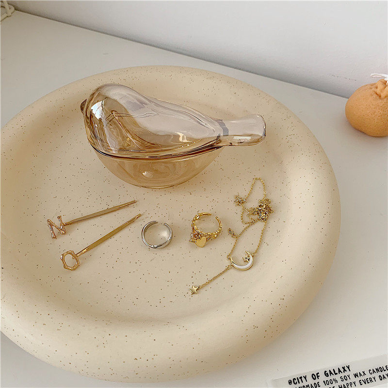 * Beautiful little aunt * ins wind amber color small bird glass earrings Ring Jewelry Containing jar Decorative Box