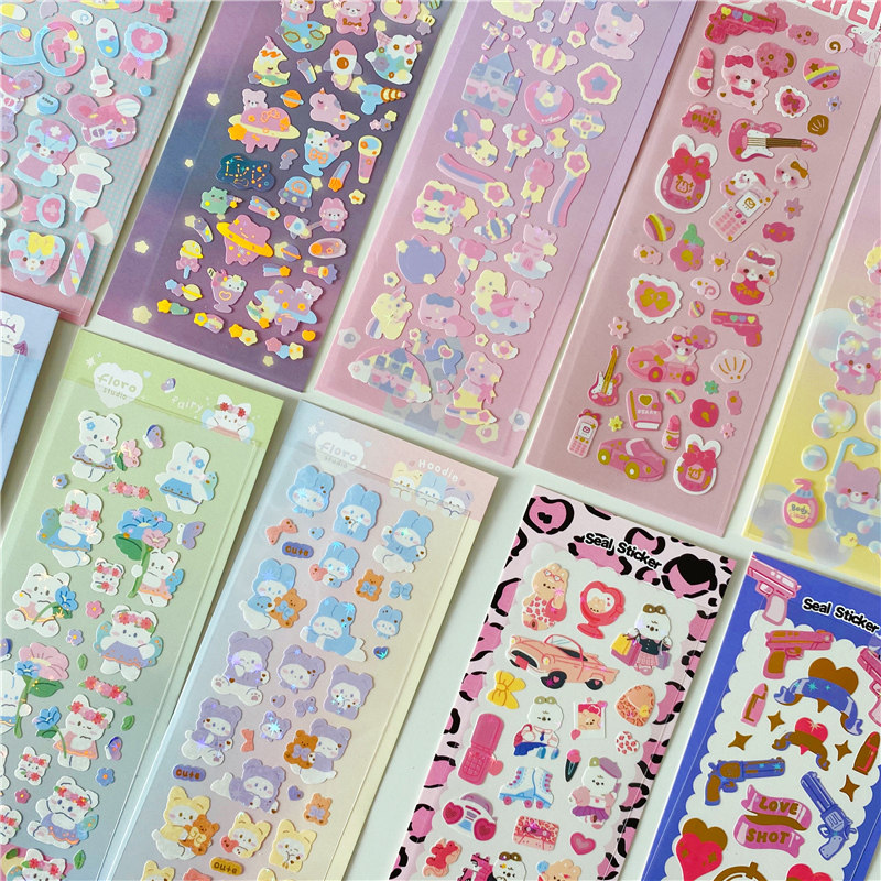 Han Prints Castles Rabbit Laser Bronzing Card Stickers Cute Teenage Hands Account Small Card DIY Decorative Material Sticker