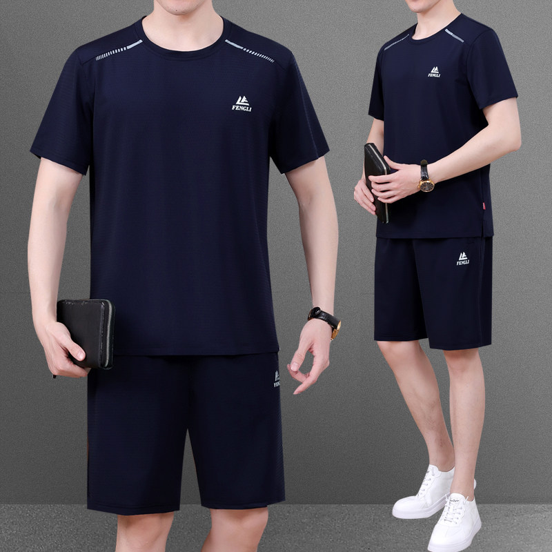 2021 summer new men's sportswear short-sleeved light quick-drying air-permeable middle-aged summer Dad running suit