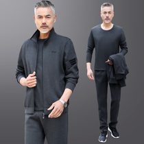 2021 nian middle-aged and elderly sportswear mens spring and autumn middle-aged father loaded long-sleeved three-piece warm morning pao bu fu