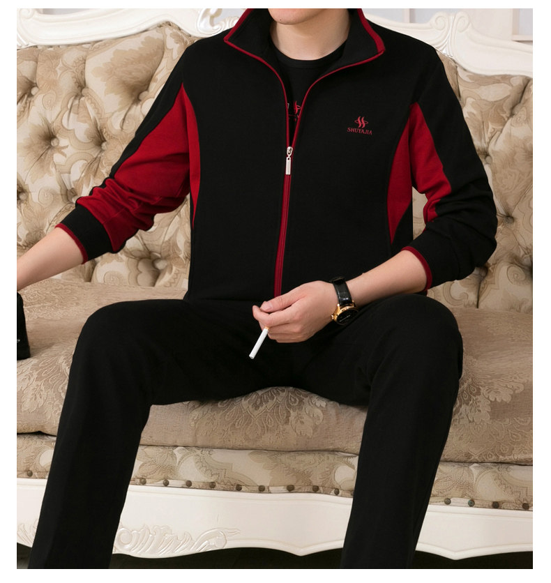 Spring male size Sizes Pure Cotton Three Style Collage Fathers Suit Cardiovert Relaxation Middle Aged Running Casual Sportswear