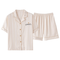Ice silk pajamas for women summer short-sleeved thin section 2024 new womens summer large size home wear set can be worn outside