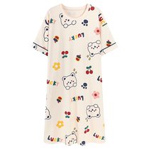 Pajamas for women summer thin pure cotton short-sleeved skirt 2024 new style medium and long cartoon maternity pajamas womens home clothes