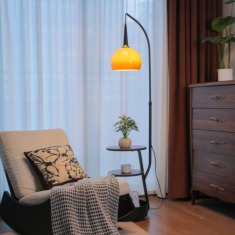 Vintage-Style Fishing Floor Lamp for Living Room Next to Sofa, High-End Ambiance, Bedroom Bedside Table Integrated Storage, Pomelo Lamp