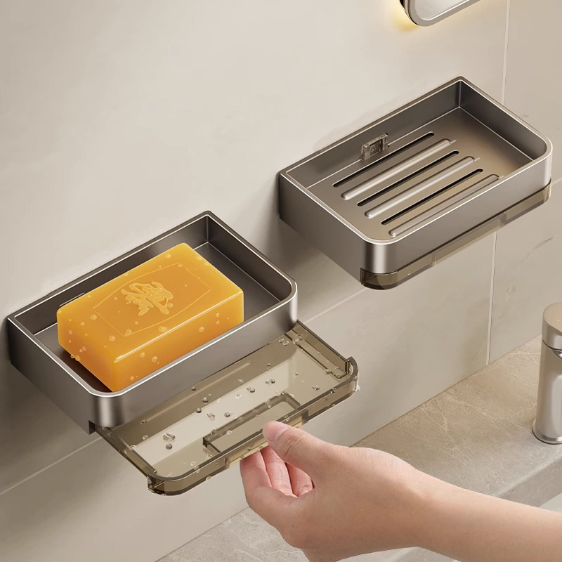 Soap case wall-mounted toilet free of punch double layer soap drain box Home bathroom wall Soap Shelf-Taobao