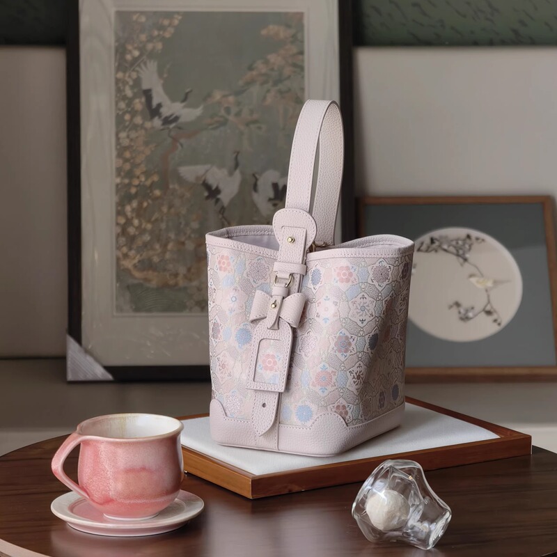 Intangible Cultural Heritage Song Brocade Allinbb Bucket Bag New Chinese Style National Style Zhuang Brocade Vegetable Basket Handbag Genuine Leather Crossbody Bag for Women