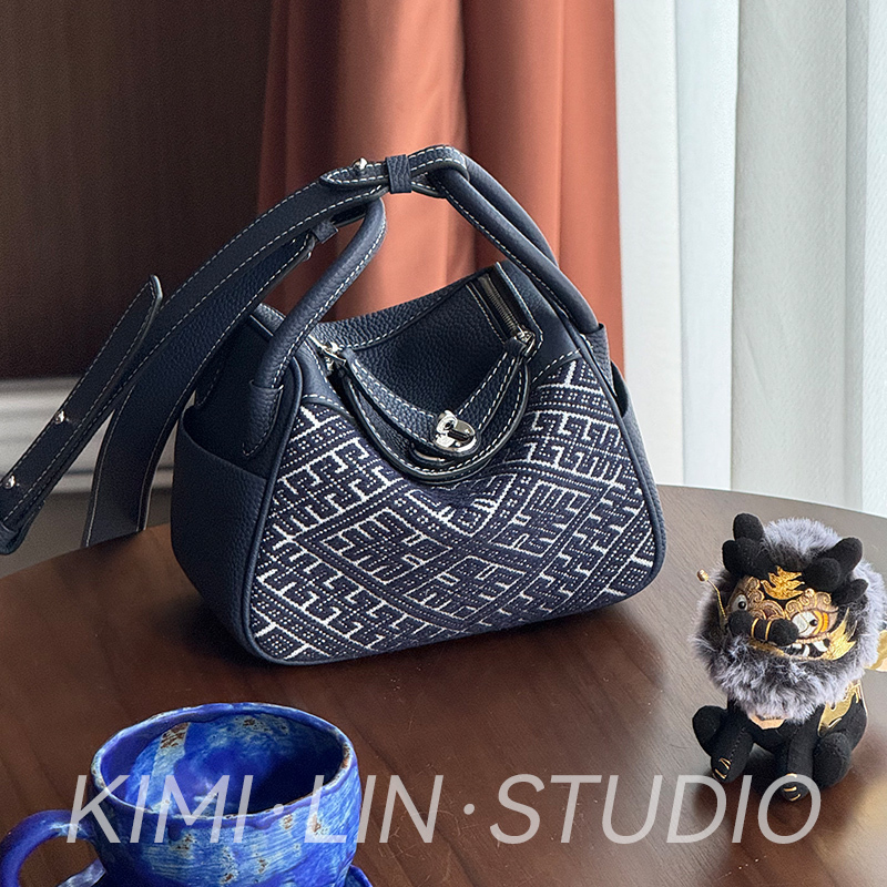 Intangible Cultural Heritage Master Zhuangjin Lindy Bag, First-Layer Cowhide, New Chinese Style National Style Women's Bag, Shoulder Bag, Crossbody Bag, Handbag
