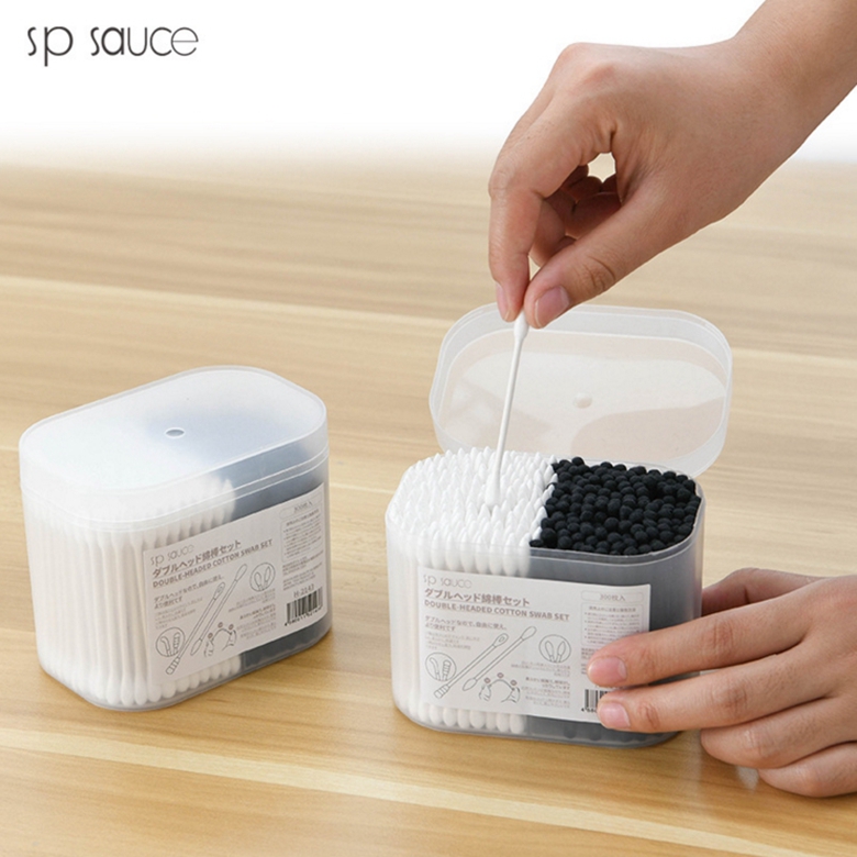Japan SP spiral double-headed cotton swabs to remove ear cotton swabs 300 pieces of paper shaft cotton swabs to remove makeup sanitary cotton swabs