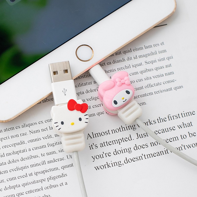 Japan hello Kitty mobile phone data cable anti-break silicone protective sleeve cute charging wire bite wire