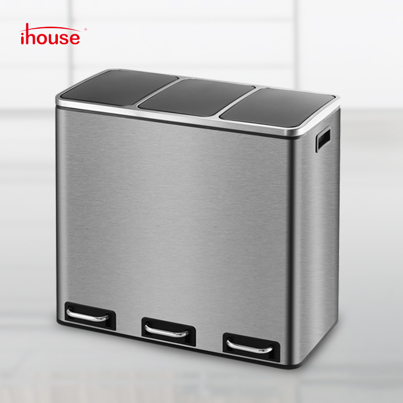Ihouse Large Stainless Steel Dual-Compartment Trash Can with Lid, Silent, for Hotel, Living Room, Office Ihouse Large Stainless Steel Dual-Compartment Trash Can with Lid, Silent, for Hotel, Living Room, Office
