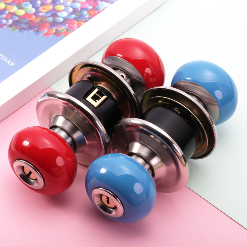 Candy color ceramic cylinder spherical door lock indoor bedroom kitchen bathroom kindergarten primary school classroom change