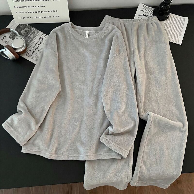 Men's Fleece Pajamas for Autumn and Winter, Flannel Warm Coral Plus Size Couple's Thin Simple Base Layer Gray Two-Piece Set for Women Men's Fleece Pajamas for Autumn and Winter, Flannel Warm Coral Plus Size Couple's Thin Simple Base Layer Gray Two-Piece Set for Women