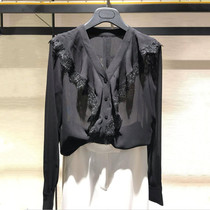 Sigodisti 2021 autumn new womens official website counter Chiffon lace V-neck shirt shirt