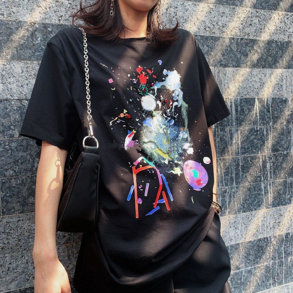 Counter product brother brother new women's clothing 2023 summer simple all-match temperament Hong Kong style graffiti diamond t-shirt t-shirt female