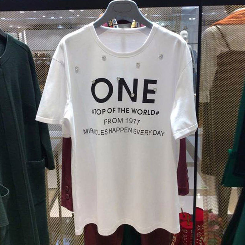 The Gothic new women's dress 2022 Summer 100 hitch minimalist letter printed inlaid with white short sleeve T-shirt