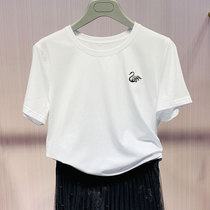 Year Amash New 2021 summer new counter White Swan embroidery cotton round neck short sleeve t-shirt women