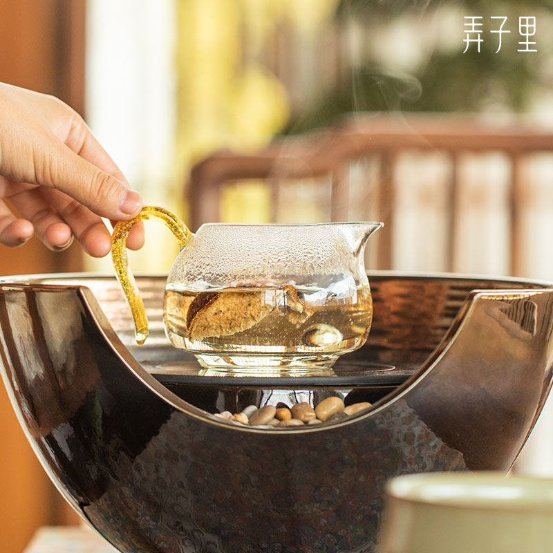 Get Son's Tea Accessories Dwarf handle Glass fair Cup Ceramic Tea Tea Tea Cup Suit No Tea Leakage Great Tea Instrumental