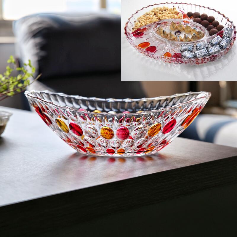 SOGA Japan Imported Crystal Glass Divided Snack Tray Snacks Fruit Pan Fruit Basket Living Room Home Meta Treasure Fruit Tray