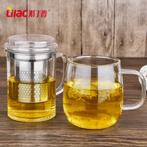 Lilac glass cup office with lid tape to thicken filter heat resistant tea cup special individual