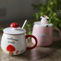 Cartoon Cute with cover water cup Coffee Strawberry Cow Cup Mark Cup Ceramic Childrens Milk Cup
