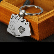 Same Flowers Ciskey Chain Good Luck Pendant Playing Cards Hanging Accessories Gift Stainless Steel Alloy Metal Car Key Buckle