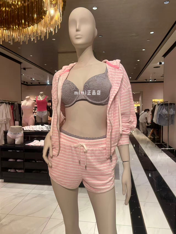 Victoria's Secret Casual Sports Style Suit Women's Striped Long-Sleeved Hooded Jacket Shorts All Year Round Style