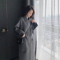2021 new double-sided cashmere coat womens woolen Japanese coat woolen long autumn and winter double-sided