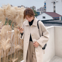 Autumn and winter new double-sided cashmere coat womens long milk tea color double-sided small Tweed woolen coat