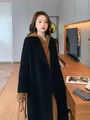2021 new autumn and winter double-sided cashmere coat women's long version of wool high-end woolen coat black woolen