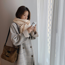 2021 new winter loose wool plaid woolen coat women cashmere woolen coat long double-faced
