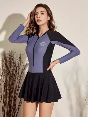 Swimsuit women's summer conservative thin belly cover large size fat one-piece long sleeve sunscreen swimming pool hot spring 2021 tide