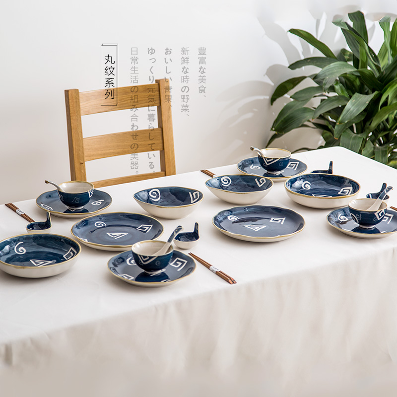 Jian Lin, a Japanese eat creative dishes suit household gifts under the glaze color hand - made ceramic bowl, dish of blue and white