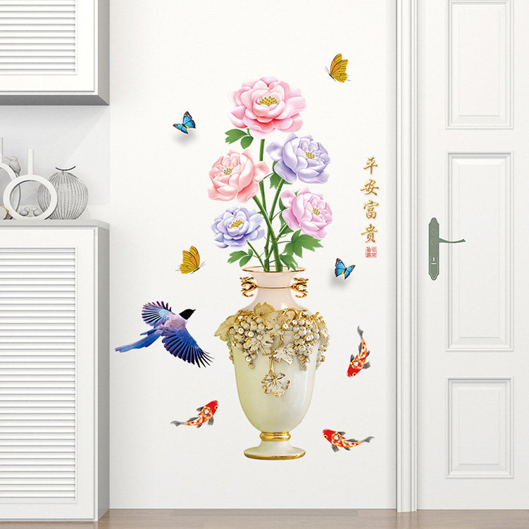 New China Wind Vase Wall with Ping An Desert Rose Bottle Orchid Genguan Bedroom Dining Room Dining Room Decoration Sticker