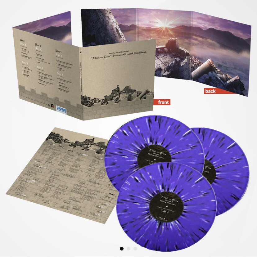 Spot Attack on Titan Season 2 Original Soundtrack Attack on Titan Purple Splatter 3LP Vinyl Record