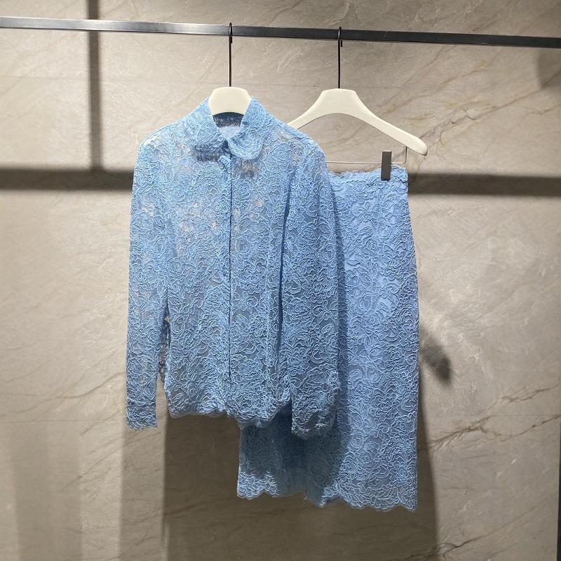 Premium White Three-Dimensional Handmade Lace Shirt Jacket + Skirt Set