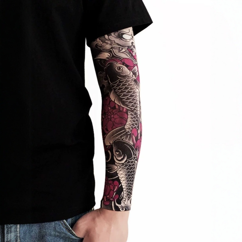 Japanese Seamless Floral Arm Sleeves for Men and Women, Tattoo Arm Protectors for Cycling, Driving, Fishing, Sun Protection, Personalized Trendy Ice Silk Sleeves