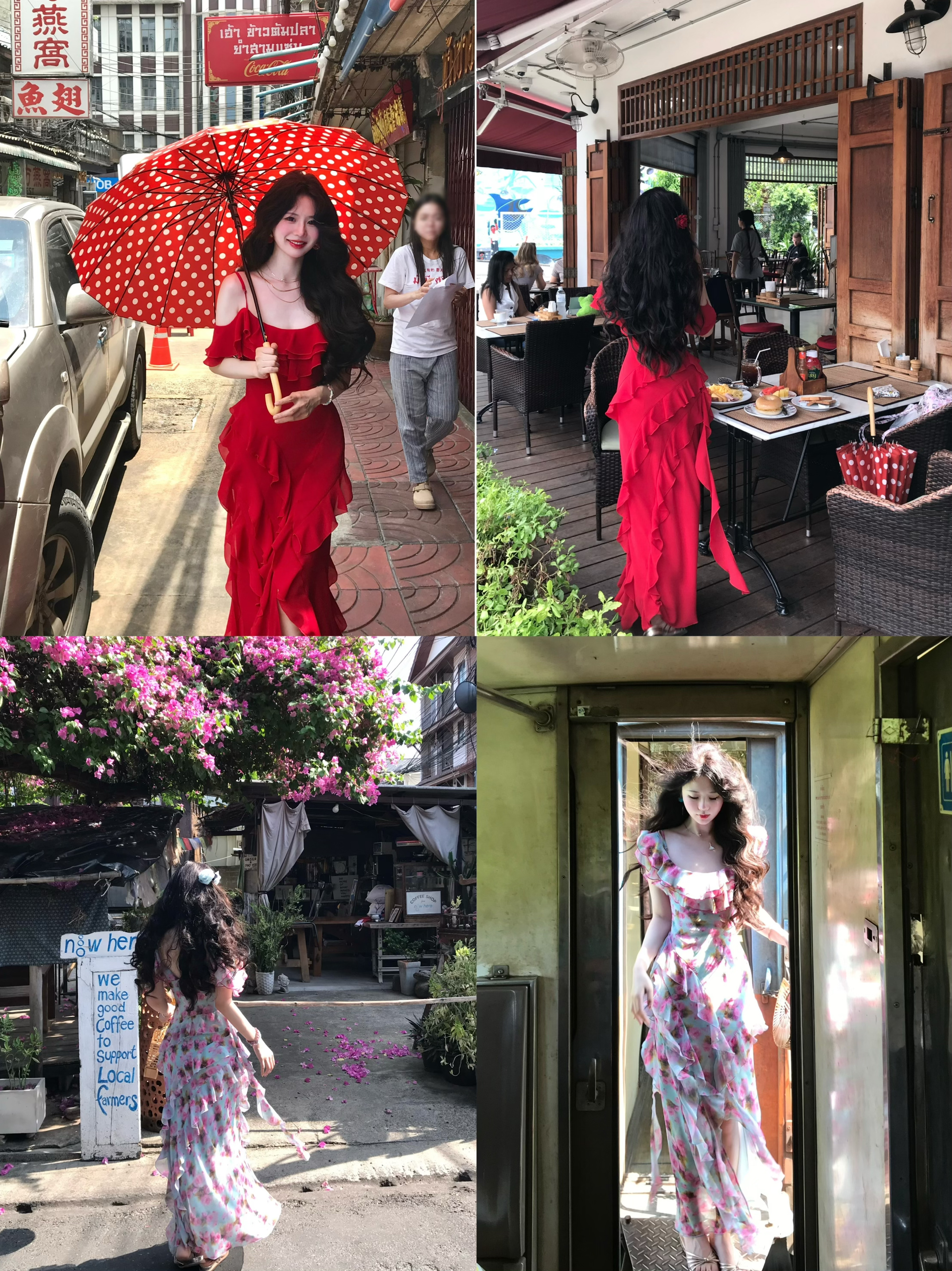 花園【5.16夜8】オフショルダーのフリルとスリット入りロングスカートのフレンチドレス