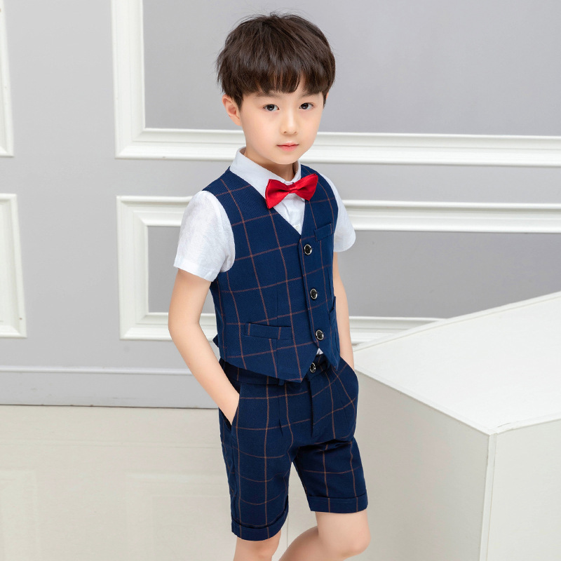 Summer childrens Anh phù hợp với không khí phù hợp với Flower Boy cưới trai Suit Dây đeo quần Hiện chủ ăn mặc.