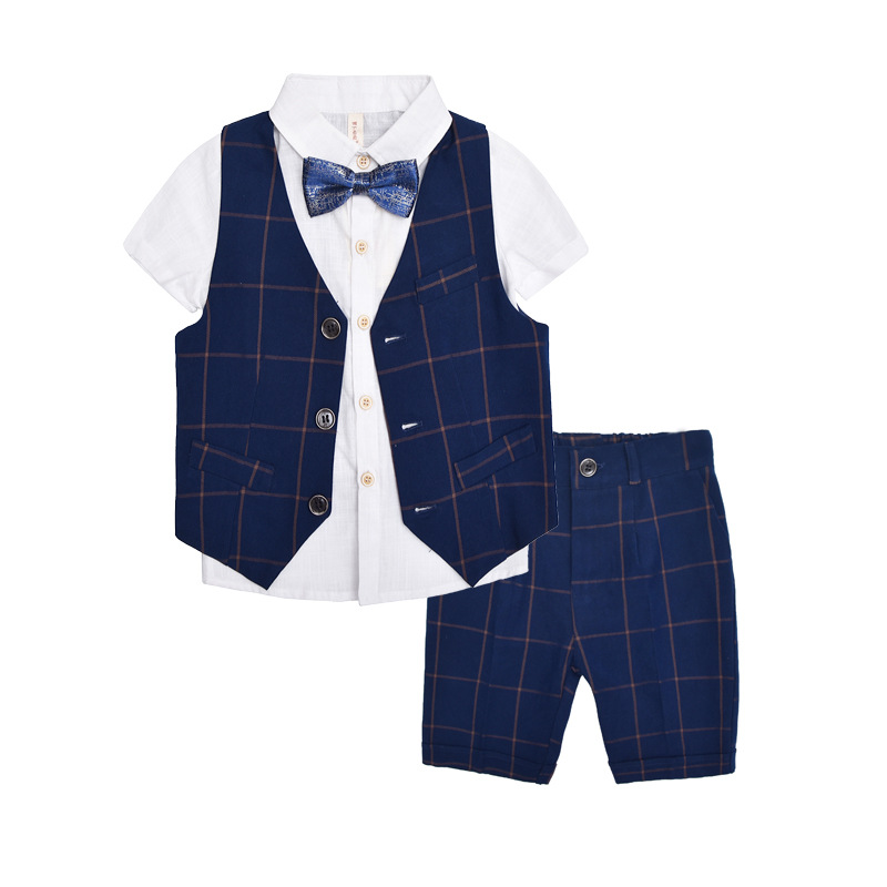 Summer childrens Anh phù hợp với không khí phù hợp với Flower Boy cưới trai Suit Dây đeo quần Hiện chủ ăn mặc.