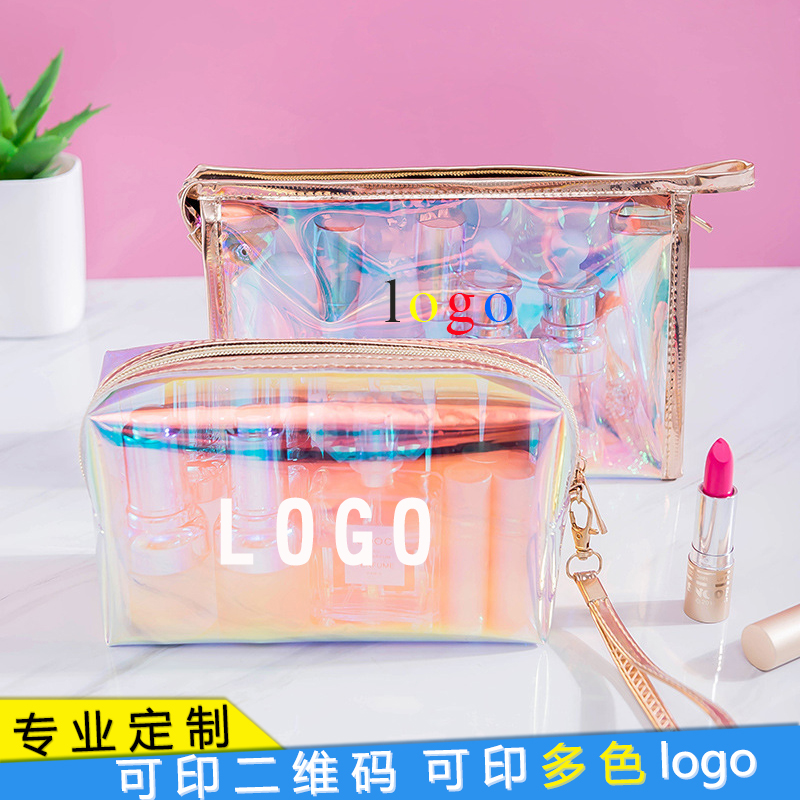 New fashion simple laser colorful net red beauty promotion handbag waterproof cosmetic bag custom printed LOGO