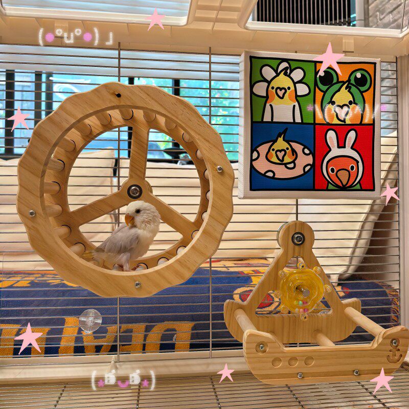 Parrot toys pirate ship swinging swings and self-relieving entertainment bird cage stand peony black phoenix monk tiger skin