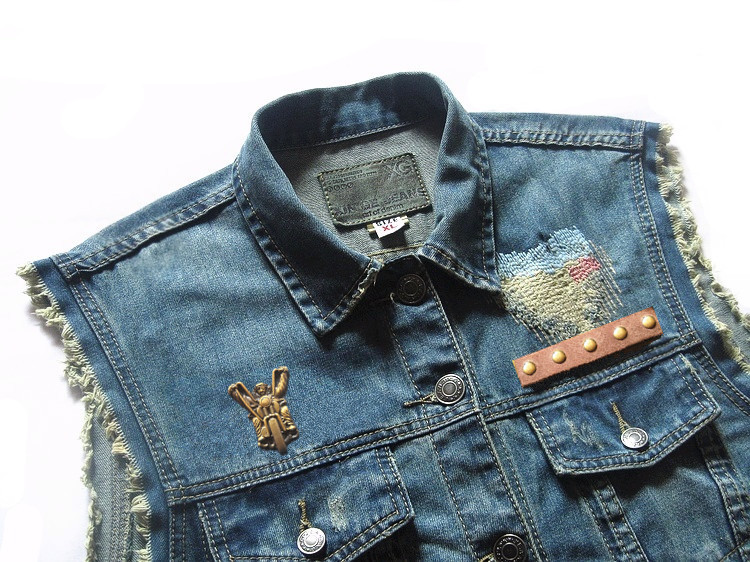 Moto Harley Party denim vest làm cũ vá viền vest nam huy hiệu quà tặng đặc biệt kích thước lớn - Dệt kim Vest áo khoác len mỏng