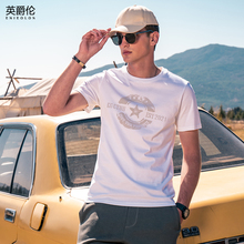 Yingjuelun 2024 New Summer Men's Short sleeved T-shirt Pure Cotton Retro Print Men's Half sleeved Top T-shirt Trendy