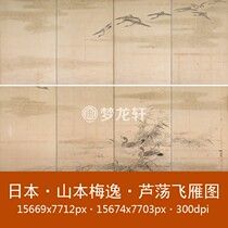 Yamamoto Meiyi Ludhang Flying Goose Picture Screen 2 Pair Japanese Ink Flower and Bird Painting Double Fan Six-fold Screen Electronic Picture