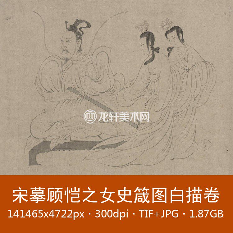 Song copy Gu Kizhi's female history Monitor Sketch Scroll of the world famous painting and white sketch figure female painting electronic photo material